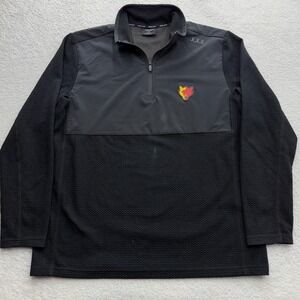 Bauer XXX Mens XL Black Quarter Zip Pullover Textured Waffle Knit Wolf‎ Patch